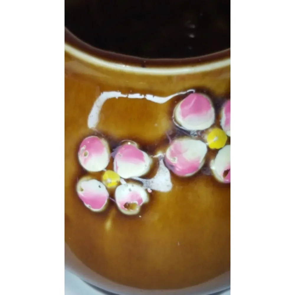 Vintage Japanese Creamer Brown Pink Cherry Blossums Made‎ in Japan Mid Century